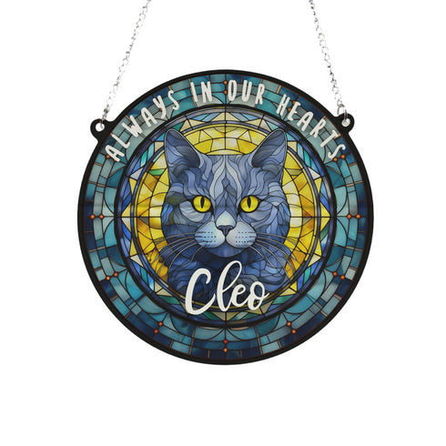 Cat British Shorthair Memorial Stained Glass Effect Suncatcher